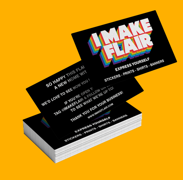 Custom printed business cards on orange background